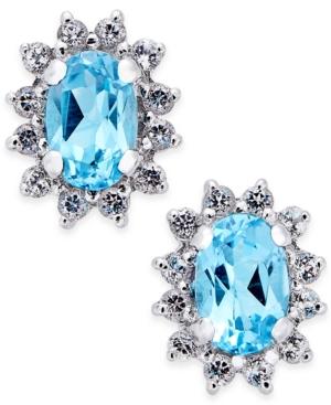 Blue Topaz (1 Ct. T.w.) And White Topaz (1/4 Ct. T.w.) Stud Earrings In 10k White Gold