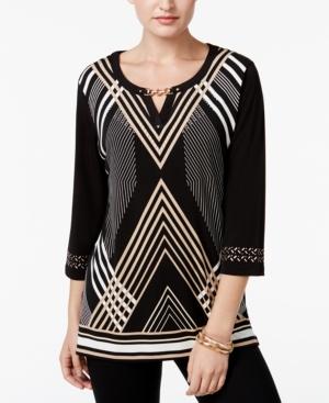 Jm Collection Geometric-print Keyhole Top, Only At Macy's