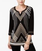 Jm Collection Geometric-print Keyhole Top, Only At Macy's