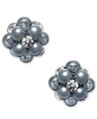 Charter Club Silver-tone Imitation Pearl And Crystal Cluster Stud Earrings, Created For Macy's