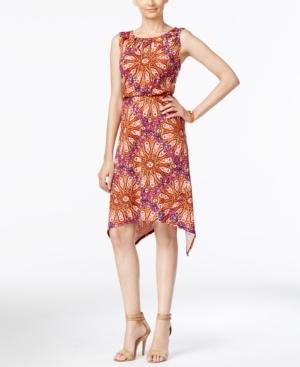 Ny Collection Printed Lattice-neck Handkerchief-hem Dress