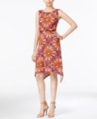 Ny Collection Printed Lattice-neck Handkerchief-hem Dress