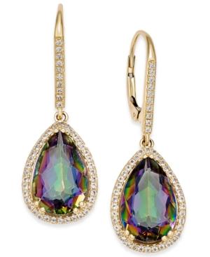Mystic Topaz (10 Ct. T.w.) And White Topaz (1/2 Ct. T.w.) Teardrop Halo Drop Earrings In 14k Gold