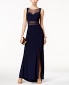 Nightway Sleeveless Illusion-mesh Fit & Flare Gown
