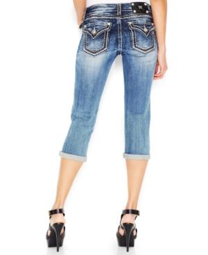 Miss Me Contrast-stitch Cropped Jeans, Medium Blue Wash