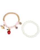 Betsey Johnson Gold-tone Charm And Imitation Pearl Stretch Bracelet