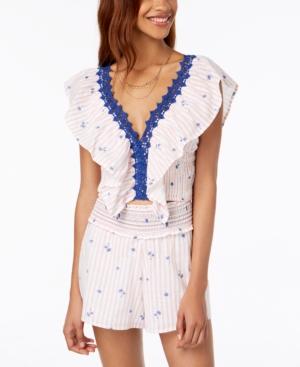 Love, Fire Juniors' Cotton Ruffled Printed Top