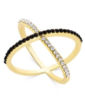 Inc International Concepts Gold-tone Jet And Clear Crystal Crisscross Ring, Only At Macy's