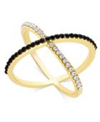 Inc International Concepts Gold-tone Jet And Clear Crystal Crisscross Ring, Only At Macy's