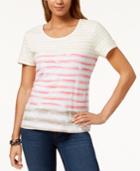 Karen Scott Puffed-print Striped T-shirt, Created For Macy's