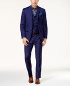 Tallia Men's Slim-fit Blue Windowpane Vested Wool Suit