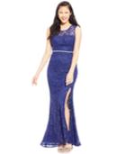 City Triangles Juniors' Glitter Lace Side-slit Dress