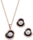 City By City Rose Gold-tone Imitation Pearl And Pave Pendant Necklace And Matching Earrings