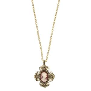 2028 Gold Tone Simulated Dark Orange Cross Cameo Necklace 16 Adjustable