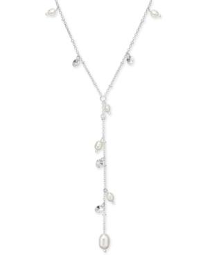 Inc International Concepts Silver-tone Crystal And Imitation Pearl Lariat Necklace, Only At Macy's