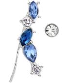 T Tahari Silver-tone Blue And Clear Crystal Ear Climber With Stud Earrings