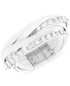 Swarovski Stainless Steel Crystal White Leather Wrap Bracelet