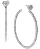 Betsey Johnson Silver-tone Crystal Heart Hoop Earrings