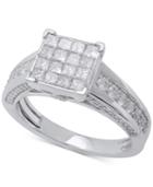 Diamond Princess Cluster Engagement Ring (1-1/2 Ct. T.w.) In 14k White Gold