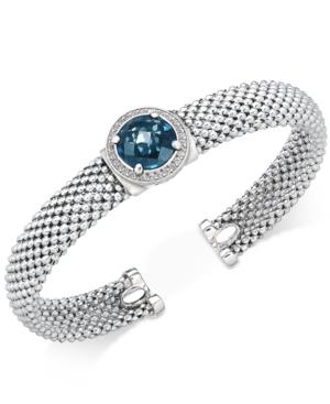 London Blue Topaz (4-1/4 Ct. T.w.) And Diamond (1/5 Ct. T.w.) Popcorn Mesh Cuff Bracelet In Sterling Silver