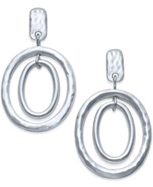 Charter Club Silver-tone Hammered Drop Hoop Earrings, Only At Macy's