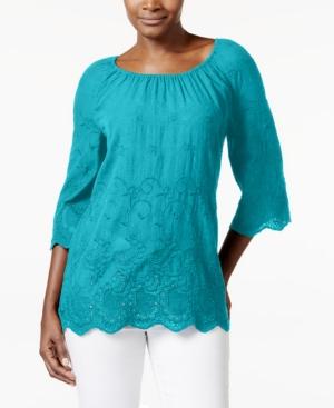 Jm Collection Crochet-detail Scoop-neck Top, Only At Macy's