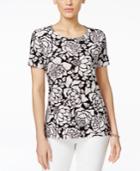 Jm Collection Short-sleeve Jacquard Tee, Graphic Floral Print