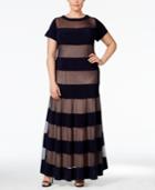 R & M Richards Plus Size Illusion Striped Gown