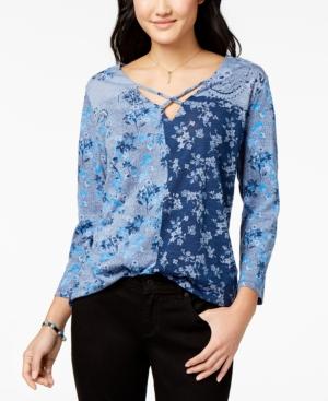 Lucky Brand Madeline Printed Crisscross Top