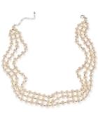 Cultured Freshwater Pearl (5mm) Three Strand Choker Necklace In Sterling Silver