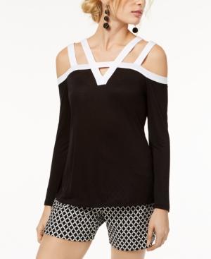 Inc International Concepts Contrast-trim Cold-shoulder Top, Created For Macy's