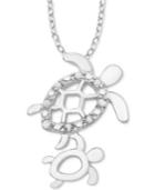 Diamond Mother & Child Turtle 18 Pendant Necklace (1/10 Ct. T.w.) In Sterling Silver