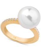 Marjorica Gold-tone Imitation Pearl & Cubic Zirconia Statement Ring