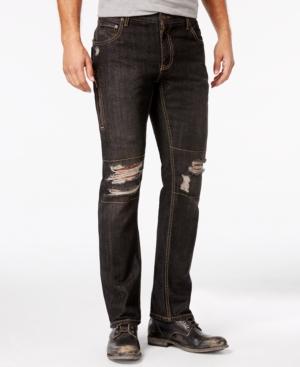 Inc International Concepts Men's Slim Straight Fit Ripped Black Wash Jeans, Only At Macy's