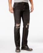 Inc International Concepts Men's Slim Straight Fit Ripped Black Wash Jeans, Only At Macy's