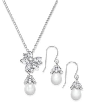 Charter Club Gold-tone Imitation Pearl And Crystal Pendant Necklace And Matching Drop Earrings