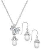 Charter Club Gold-tone Imitation Pearl And Crystal Pendant Necklace And Matching Drop Earrings