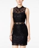 Speechless Juniors' Embellished Illusion-lace Bodycon Dress
