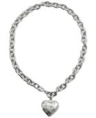 Guess Silver-tone Wide Link Heart Logo Pendant Necklace