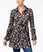 Style & Co Printed Button-front Flounce Shirt, Created For Macy's