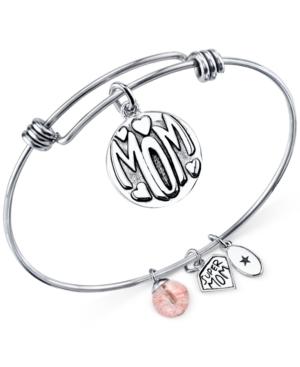 Unwritten Mom Charm And Cherry Quartz (8mm) Bangle Bracelet In Stainless Steel