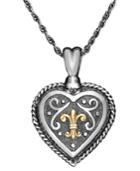 14k Gold And Sterling Silver Pendant, Scroll Heart Chain