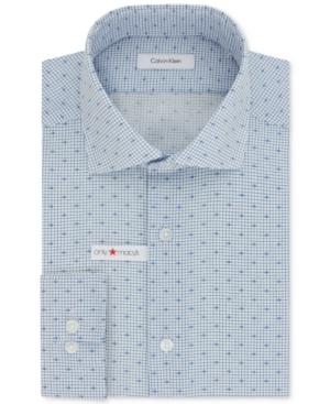 Calvin Klein Men's Steel Slim-fit Non-iron Performance Blue Ck Logo Print Dress Shirt