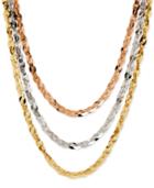 Tri-tone Three Row Necklace In 14k Rose, White And Yellow Gold