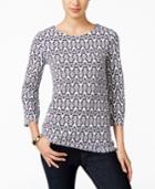 Charter Club Petite Printed Textured Top, Only At Macy's