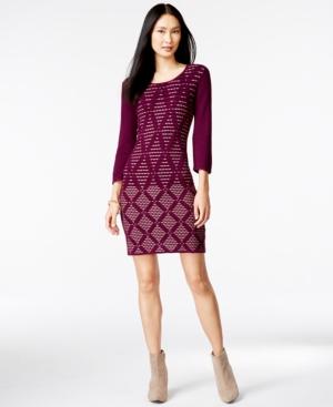 Spense Petite Textured-diamond Print Sheath Sweater Dress