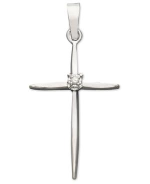 14k Yellow Or White Gold Pendant, Diamond Accent Slim Line Cross