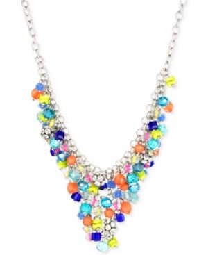 Silver-tone Faceted Bead Mesh Frontal Necklace