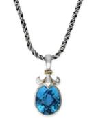 Effy Blue Topaz (6-1/5 Ct. T.w.) Fleur De Lis Pendant Necklace In 18k Gold And Sterling Silver