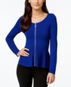 Inc International Concepts Peplum Zip-front Sweater, Only At Macy's